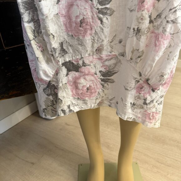 ITALIAN LINEN DRESS Bohemian Peasant Style sleeveless mid length pockets - Picture 2 of 8